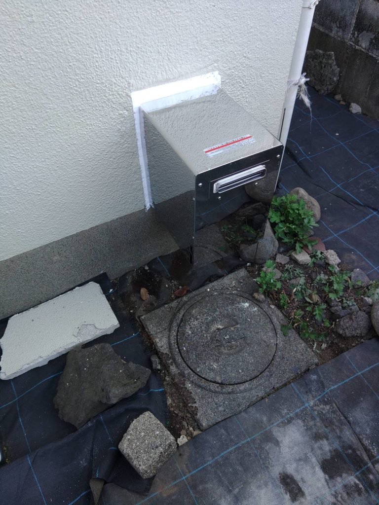 バランス釜撤去施工工程と配線と外釜補修設置